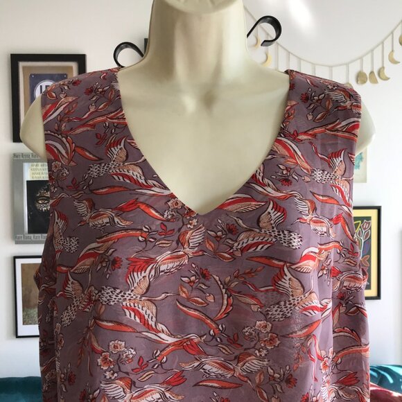 CAbi size M Style #3611 Mauve Good Luck Waterbird Crane Peplum Blouse Top - Picture 2 of 5